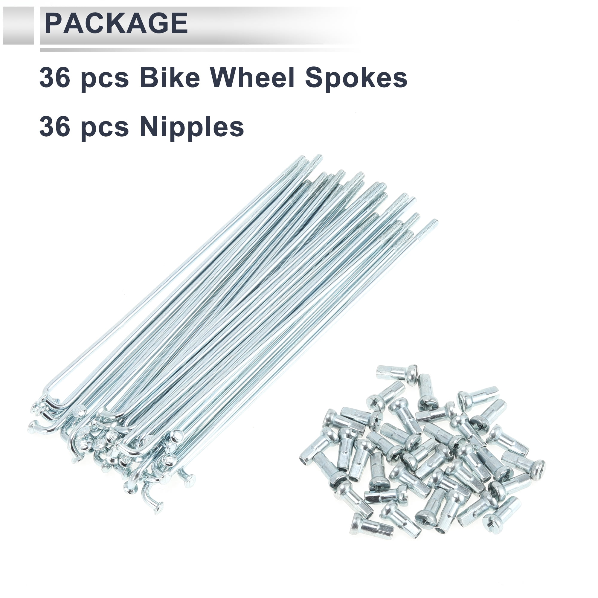 Unique Bargains 36Pcs Universal 12G Bike Wheel Spokes Carbon Steel Galvanized Silver 5.12"