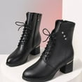thumbnail image 4 of Xfvqtps Ankle Boots for Women with Side Zipper Chunky Heel Lace up Boots Round Toe Faux Leather Comfortable High Heel Casual Winter Fashion Boots Black, 4 of 7