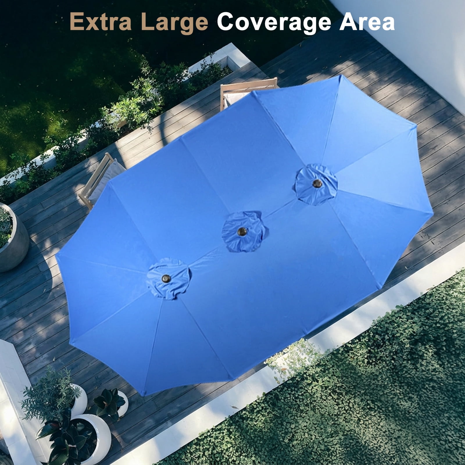 BPS 15ft Patio Umbrella with Base, Rectangle Outdoor Umbrella with Stand for Poolside, Lawn, and Backyard - Blue