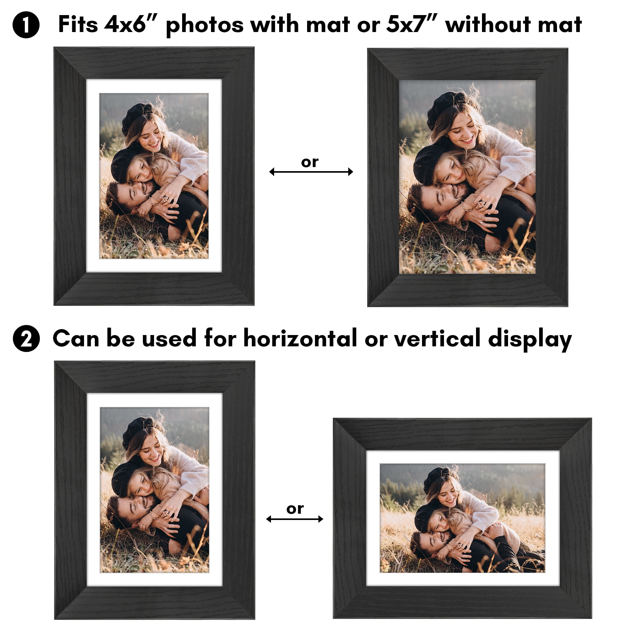 Americanflat 5x7 Picture Frame with Shatter-Resistant Glass with 4x6 Mat Display Photo Hudson Wide - Black