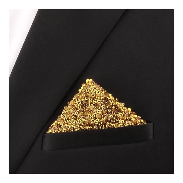 Pañuelo de bolsillo con diamantes de imitación para hombre, predoblado, brillante, ideal para blazers, esmóquines, bodas, citas y atuendos formales.