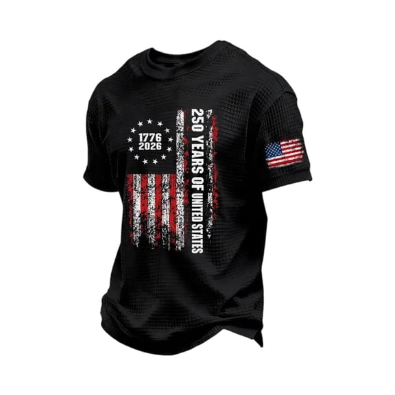 WAYUTE Mens 250th Anniversary USA Shirt National Flag Colors Graphic Crewneck Tee with Texture Print Casual Blend Top 4th of July T-Shirts