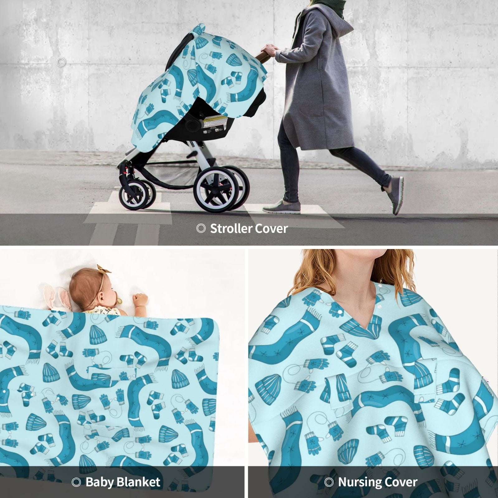 Car Seat Cover Baby - Winter Warmth Blue Knitted Breathable Infant Car Seat Cover for Baby Carseat, Lightweight Comfort Baby Essentials Must Haves Newborn Stuff for Girl Boy