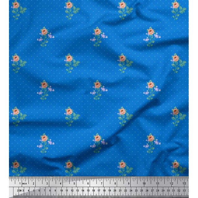 Soimoi Moss Tissu Georgette à Pois, Feuilles & Roses Imprimé Floral au Mètre 42 Pouces de Large