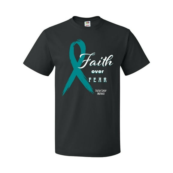 Inktastic Faith over Fear Ovarian Cancer Awareness with Teal Ribbon T-Shirt