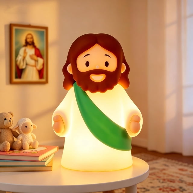 Luz nocturna mágica de Jesús de silicona, regulable y recargable