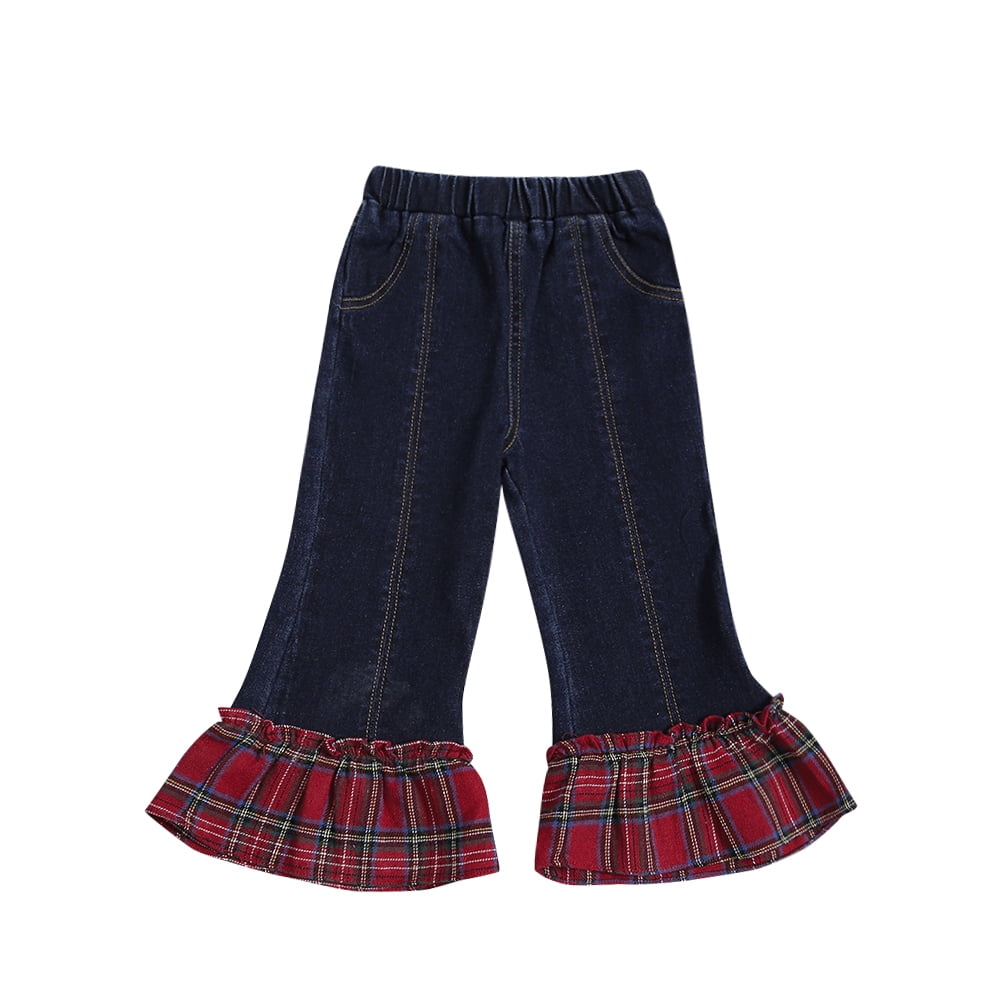 YOYOXIU Baby Girl Clothes Toddler Ruffled Jeans Pants Elastic Waistband 2-3 Years Girl Fall Winter Pants Blue
