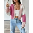 thumbnail image 3 of Women'S Color Block Open Front Long Sleeve Ribbed Knit Cropped Cardigan Sweaters Pink XXXL, 3 of 8