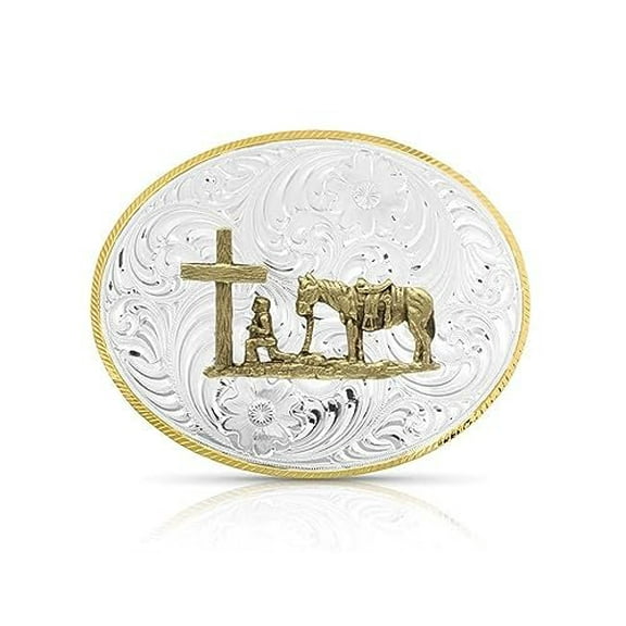 Montana Silversmiths Petite Western Belt Buckle Christian Praying Cowboy Silver 5007-731M