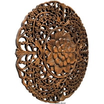 Oriental Round Carved Wood Wall Decor. Rustic Home Decor. 24"
