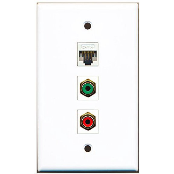 RiteAV - 1 Port RCA Red and 1 Port RCA Green and 1 Port Cat5e Ethernet White Wall Plate