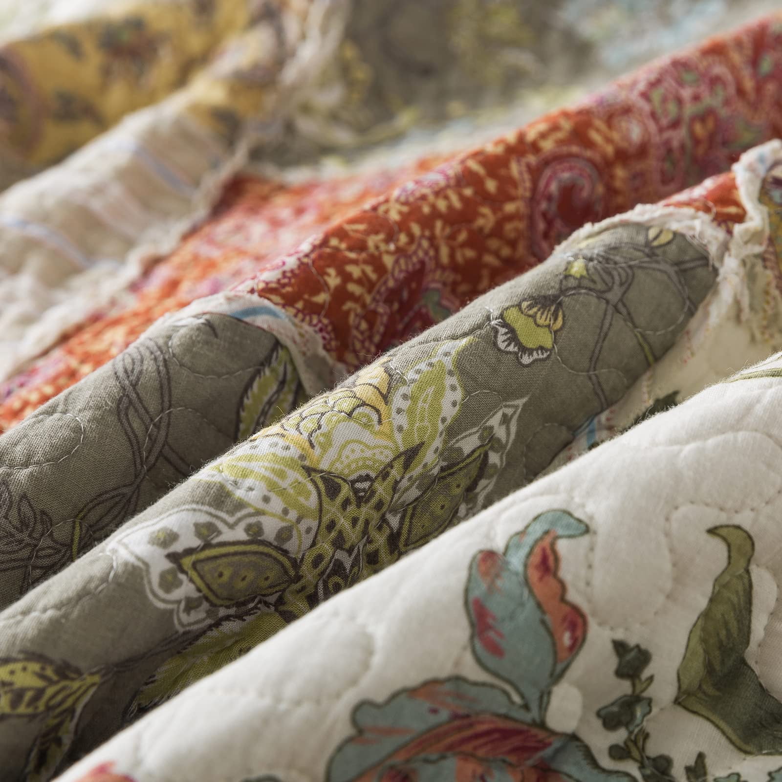 WannaToo Cotton Bedspread Quilt Set for All Season, Beige Patchwork, Queen
