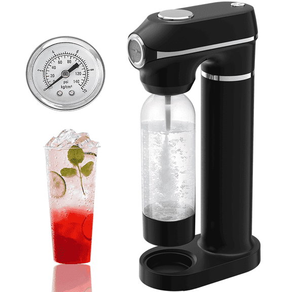 QINIUXO Soda Maker,Sparkling Water Maker with 1L Bottle & Pressure Gauge,Compatible with Any Screw-in 60L CO2 Carbonator(Not Included)