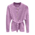 thumbnail image 3 of Cardigan Sweaters for Women Long Sleeve Button Waist Tie Crochet Knitted Sweater Jacket Coat Womens Cardigan Sweaters, 3 of 6