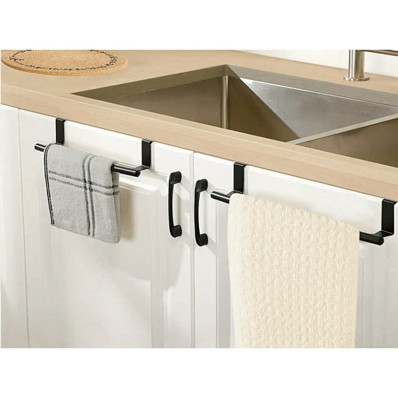 LEEYNEER 1pc Stainless Steel Non-Drilling Extendable Towel Rack  Cabinet Door Back Wiping Cloth Hanger For Kitchen