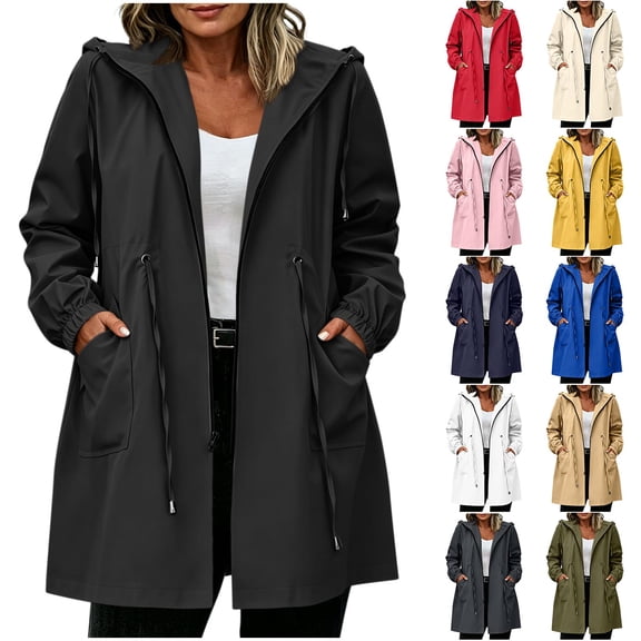 BiZtdJrK Women's Rain Jacket Lightweight Plus Size Long Raincoat Outdoor Hooded Windbreaker Waterproof Jackets with Pockets Blue XXXL