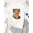 thumbnail image 2 of Women'S Casual Crew Neck T-Shirt with Creative Bear Print, Fashionable Short Sleeve Top, Medium Stretch Polyester 95% Spandex 5%, All-Season Animal Pattern Tee for Sports & Leisure, 2 of 6