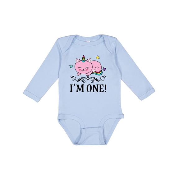 Inktastic First Birthday Unicorn Cat Girls Girls Long Sleeve Baby Bodysuit