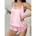 thumbnail image 5 of Ekouaer Satin Pajamas 2 Piece Silky Pink Valentines Lingerie Cross Back Tie-up Cami Shorts Pjs for Women, 5 of 6