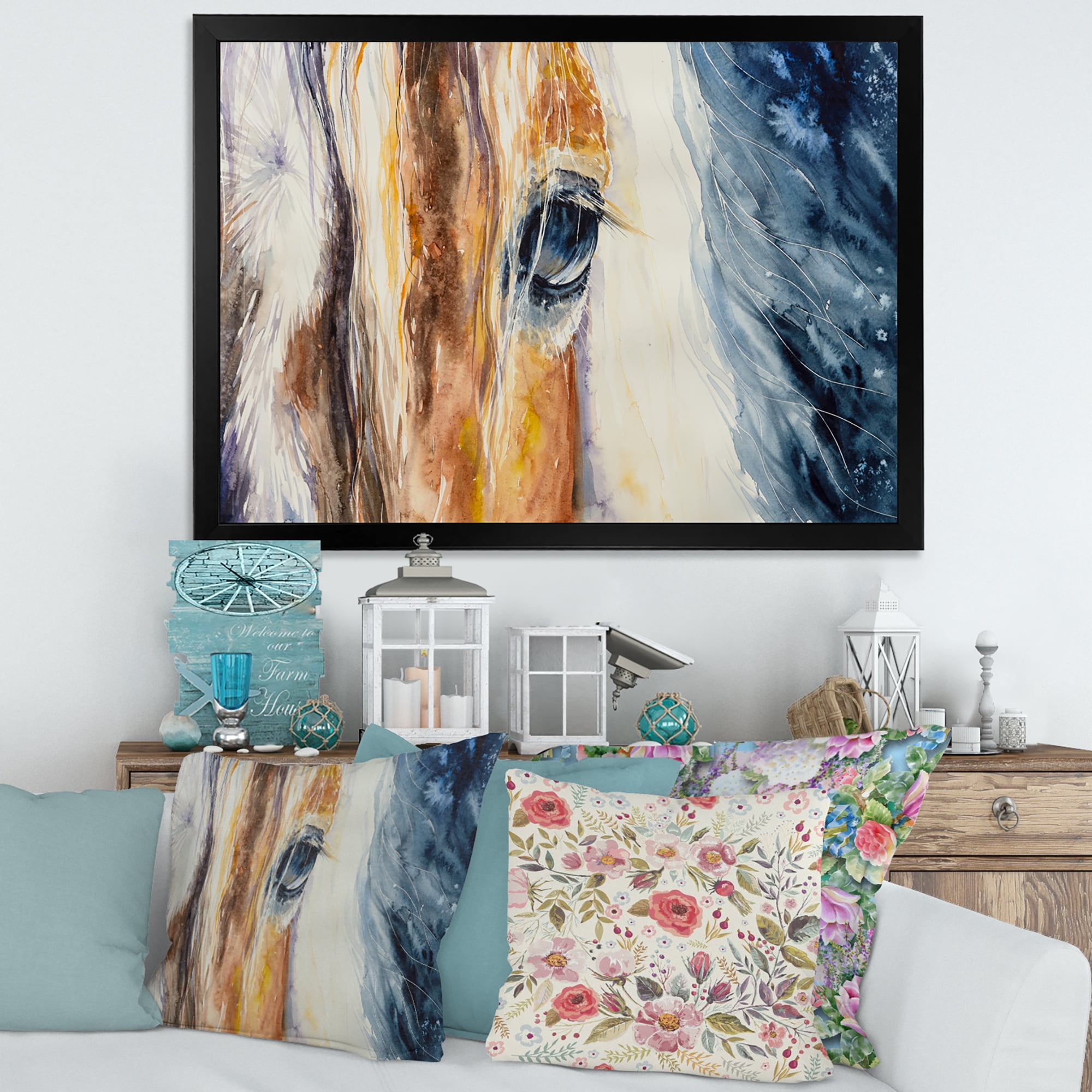 Designart 'Abstract Close-Up of A Beautiful Horses Eye I' Farmhouse Framed Art Print