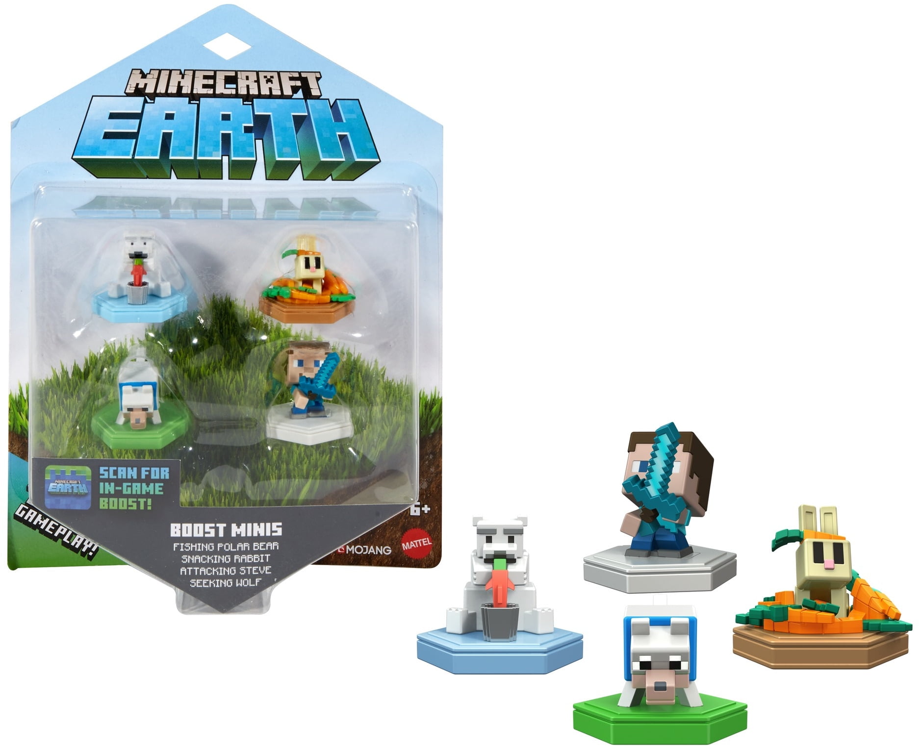 Minecraft Earth Boost Mini Figure 4 Pack Nfc Chip Enabled For Minecraft Augmented Reality Earth Game Walmart Com Walmart Com - how to get the wolf in farm world roblox