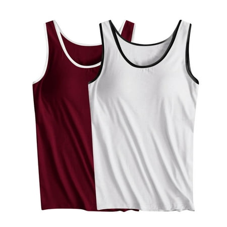 ibuvkizy Tank Tops for Women 2024 Clearance!2PC Tank Tops with Built in Bras Womens Tank Tops & Camisoles Yoga Sport Tank Shirt Shelf Bra Tank Tops Plus Size Camisole Basic T-Shirts