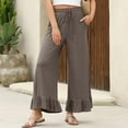 thumbnail image 2 of hotojiny Womens Wide Leg Pants Trendy Soft Ruffle Hem Palazzo Pants with Pockets Casual Elastic High Waisted Trousers, 2 of 7