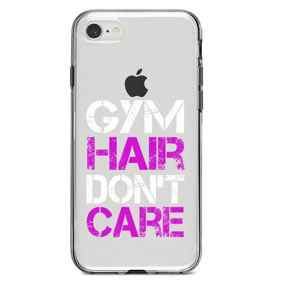 DistinctInk Clear Shockproof Hybrid Case for iPhone 7 8 SE (2020 Model) 4.7" Screen TPU Bumper Acrylic Back Tempered Glass Screen Protector - Gym Hair Don't Care