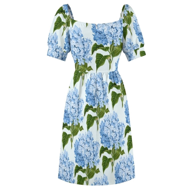 Blue hydrangea print - floral print Sleeveless Dress birthday dress for  women party dresses women - Walmart.com