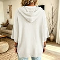 thumbnail image 4 of HaCpiu Women's Solid Hooded Knit Top, Casual Loose 3/4 Sleeve Poncho Sweater, Lightweight Flowy Pullover Sweatshirt with Drawstring, White L, 4 of 6
