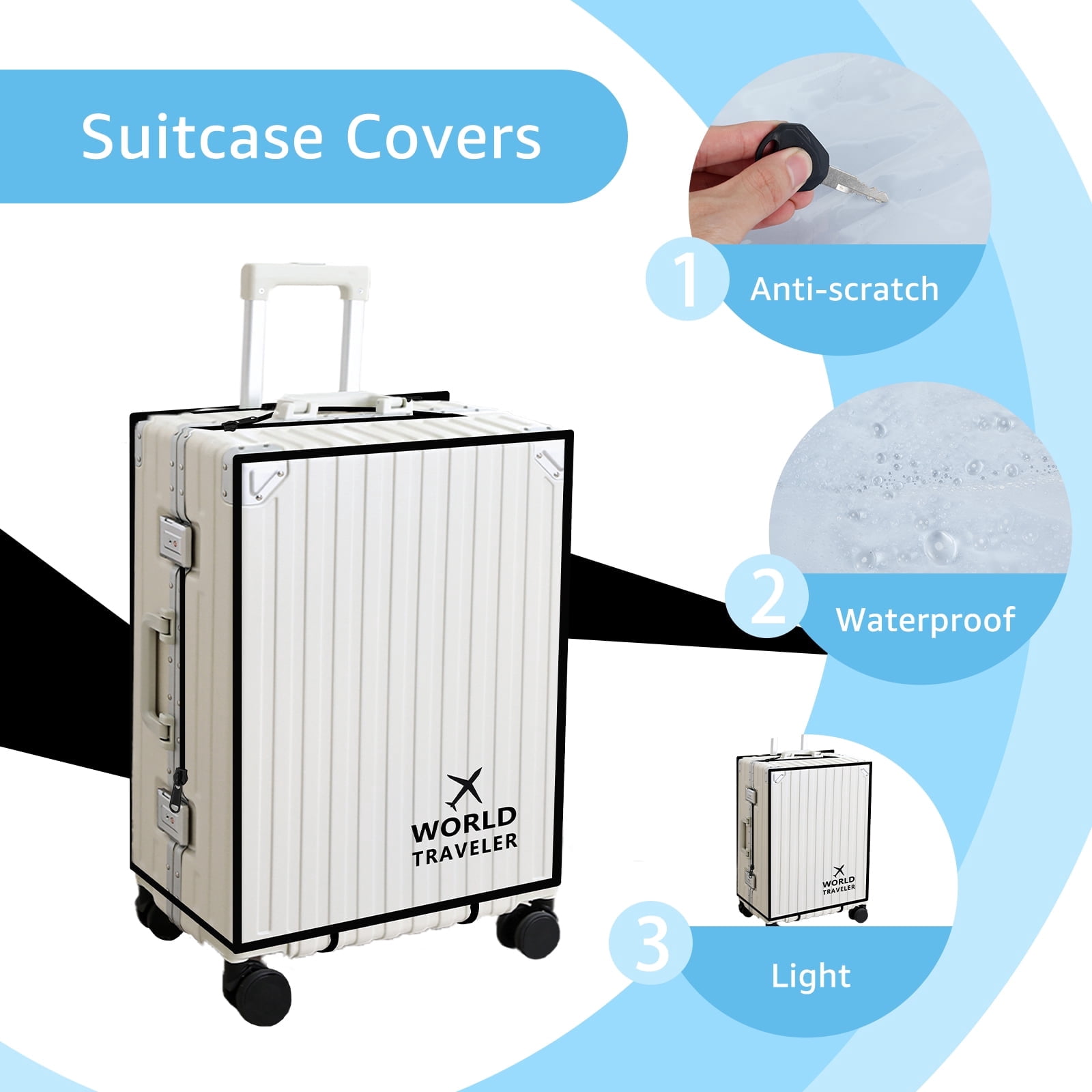 FUYGRCJ 3 Pieces Luggage Cover Protectors, Thicken PVC Suitcase Cover Set, Full Clear Suitcase Cover for 20 24 28 inch Wheeled Luggage, Waterproof Suitcase Protective Covers for Travelling