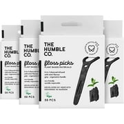 The Humble Co. Natural Dental Floss Picks, Grip Handle, Charcoal, 200 Count