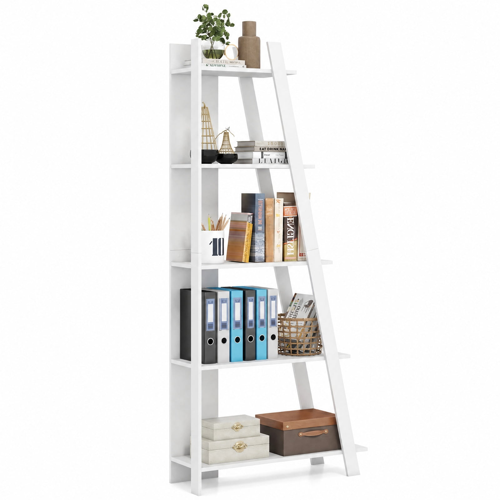 Furnibear 5-Tier Modern Bookshelf Narrow Vertical Display Shelf for Small Space for Living Room Home Office Bedroom Display Storage Shelf, White
