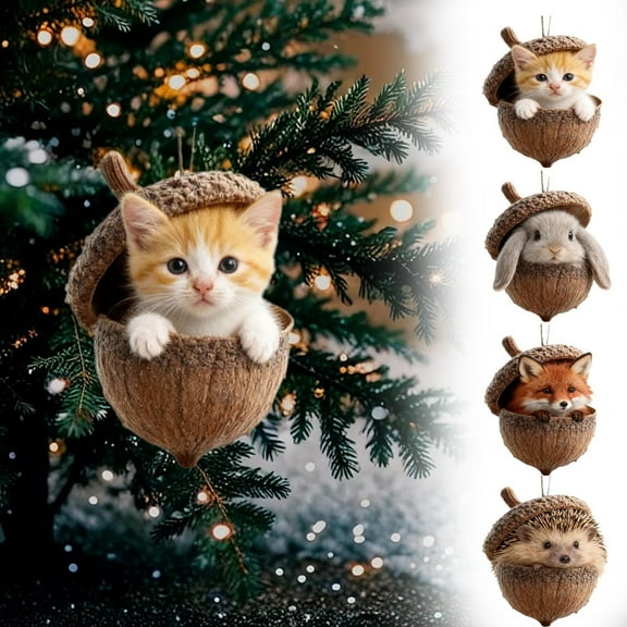 sdhkgrrt under $5 4Pcs Forest Animal Ornament, Forest Animal Acorn Ornaments,Sleeping Creature Christmas Decor,4 Inch Woodland Theme Ornaments,Nature Inspired Holiday Decor,Handcrafted Forest Animal