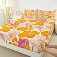 thumbnail image 3 of Feelyou Orange Cherry Blossoms Queen Sheet Sets, Garden Flower Floral Flat Sheet, Countryside Plant Queen Fitted Sheet, Breathable Home Decor, 4-Piece, 3 of 7
