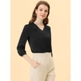 thumbnail image 2 of INSPIRE CHIC Blouse Satinée pour Femme Décontractée Unie Manches 3/4 Col en V Haut Chemises Noir P, 2 of 5