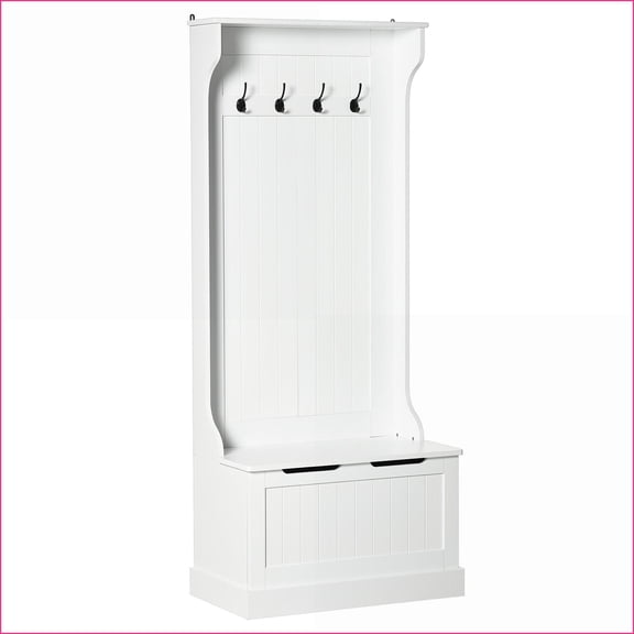 Hall Tree with Coat Rack, Storage Bench & Shoe Organizer | White | MDF
