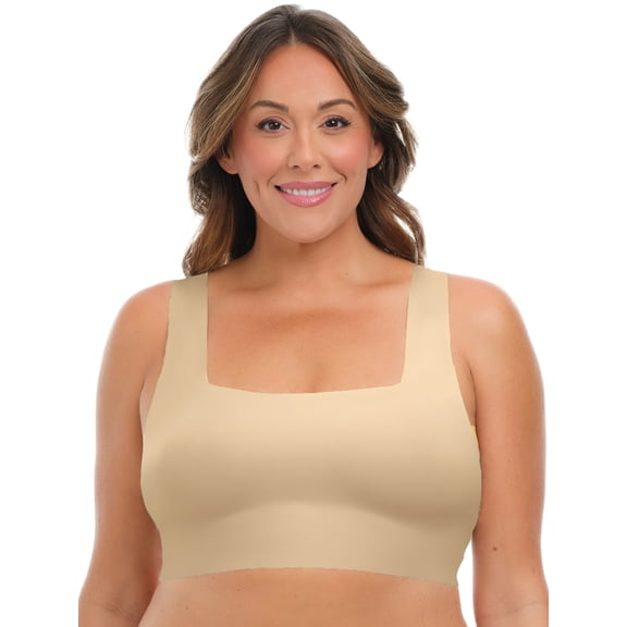 Joyspun Women’s Wire-Free Bonded Longline Square Neck Bra, Sizes XS-XXXL