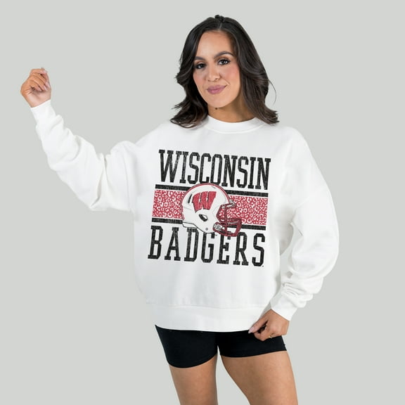 Women's Gameday Couture White Wisconsin Badgers Fair Catch Pullover Sweatshirt