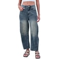 thumbnail image 4 of HWeei Mid Rise Barrel Jeans For Women Wide Leg Mid Waist Cropped Denim Pants Baggy Boyfriend Jeans With Pockets, 4 of 6