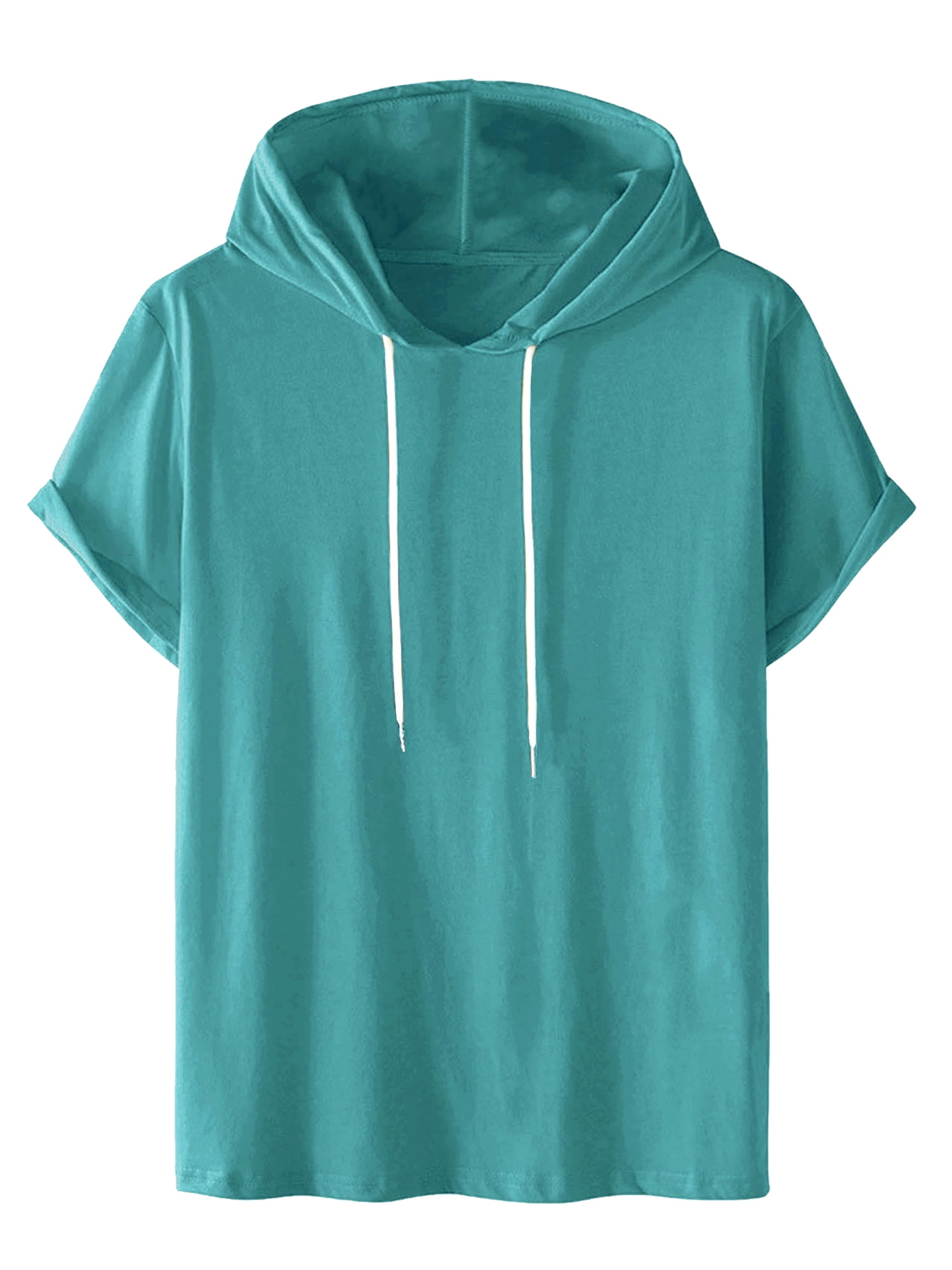 DARING DIVA Men's Casual Short Sleeve Pullover Drawstring Hooded T-Shirt 2XL Dark Green
