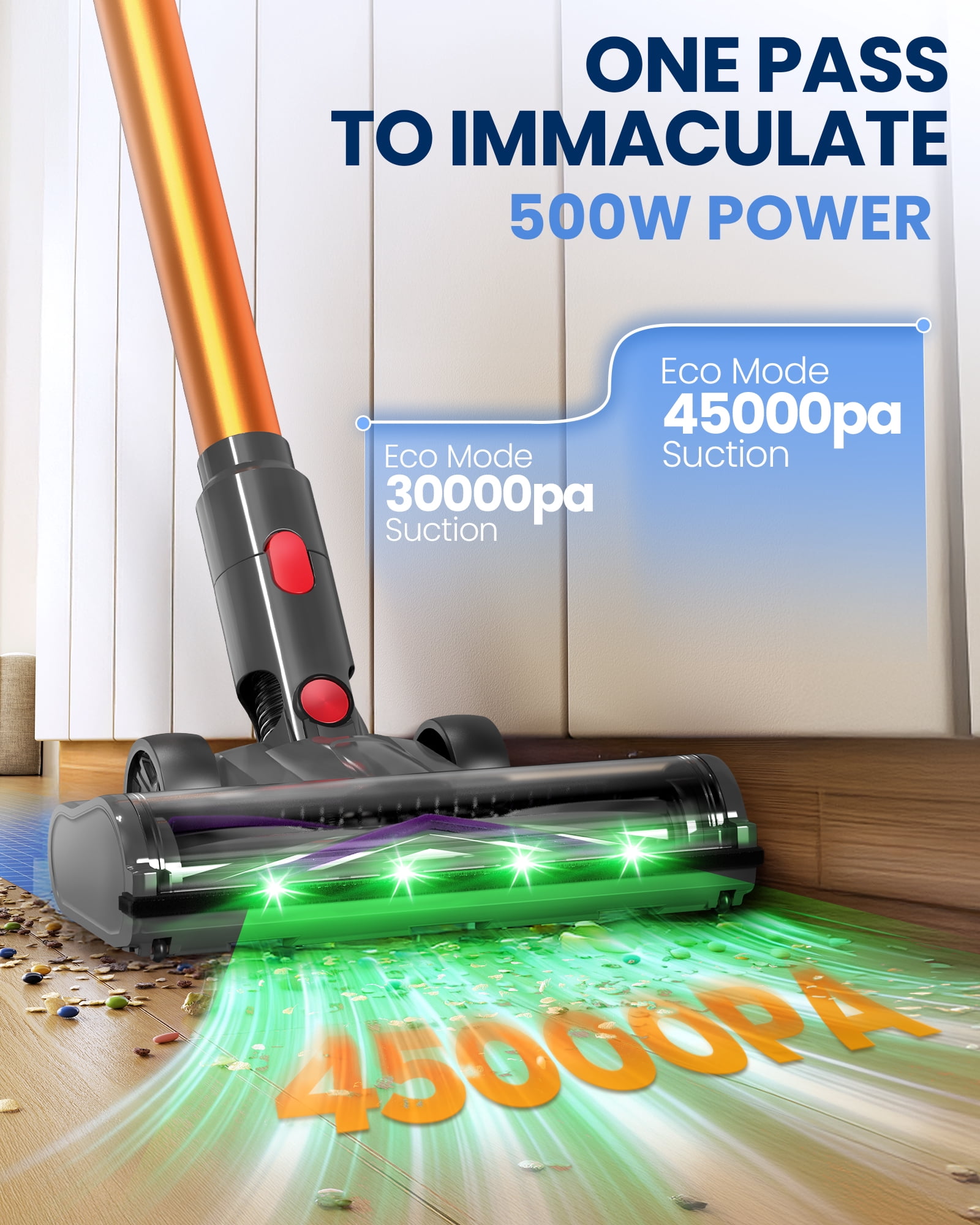 Cordless Vacuum Cleaner, 40KPA Stick Vacuum for Home, 40-Min Runtime, LED Display, Lightweight Self-Standing Vacuum for Pet Hair, Carpet, Hard Floor