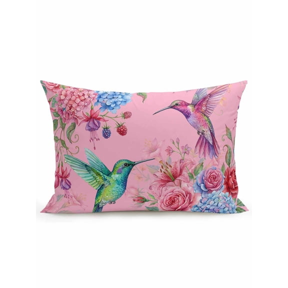 1 Pack Outdoor Throw Pillow, Pink Spring Floral Waterproof Pillow with Insert Included, Watercolor Birds Farmhouse Art Decorative Accent Cushion Lumbar Pillows for Patio Porch, 12 x 20 In