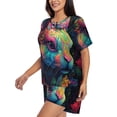 thumbnail image 2 of Daiia Colorful Patterned Rabbit Pattern Womens Pajama Sets Short Sleeve Pajamas for Women Sets Soft Lounge Sets Casual Round Neck Sleepwear PJS-Medium, 2 of 7