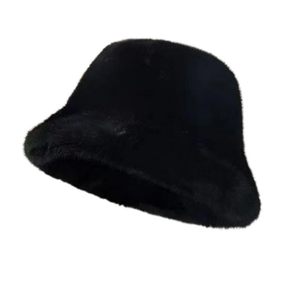 ievspot Women Winter Bucket Hat Fuzzy Plush Short Brim Dome Windproof Warmth Sun Protection Fisherman Cap Outdoor Travel Headwear