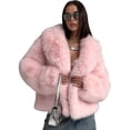 thumbnail image 2 of Abrigo de Piel Sintética para Mujer, Chaqueta de Piel Sintética, Chaqueta de Invierno de Larga con Solapa, Parka Corta Rosa XXL, 2 of 8