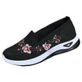 thumbnail image 5 of Loafers for Women Floral Embroidery Knit Msh Flat Walking Shoes Lightweight Casual Orthopedic Nursing Shoes Black Size 7.5, 5 of 5