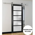 thumbnail image 5 of Sturdy Barn Door 32 x 96 inches Frosted Glass | Quadro 4002 Matte Black | Top Mount Stainless Steel 6.6FT Rail Hangers Heavy Set | Solid Panel Interior Doors, 5 of 6