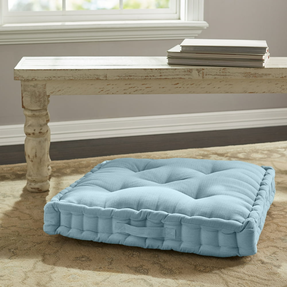 Better Homes & Gardens Corduroy Tufted Square Floor Cushion, Light Blue