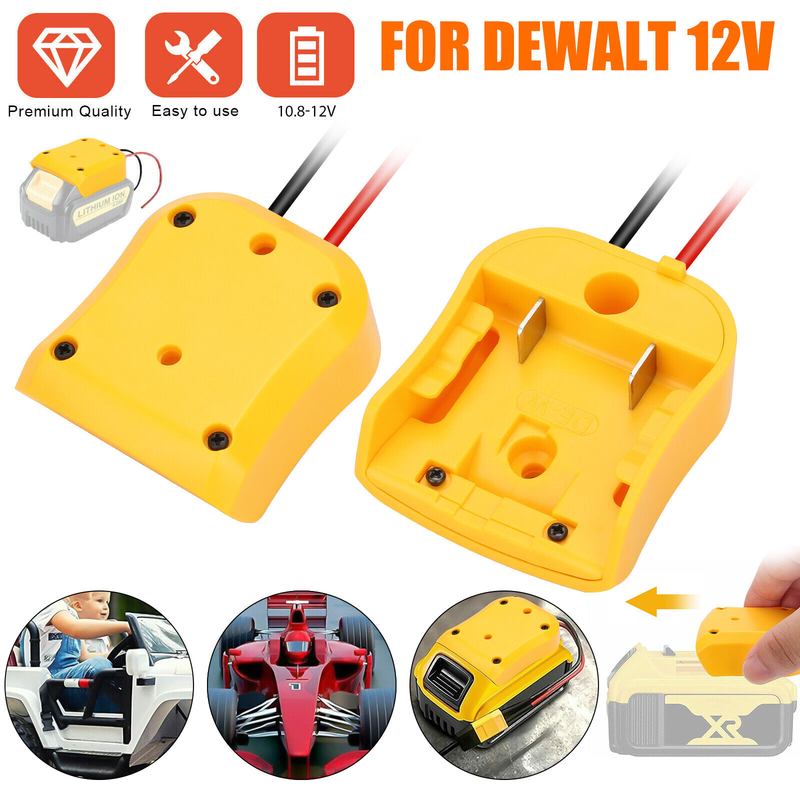 Power Connector DIY Battery Adapter Holder Dock Wheels for DeWalt 10.8